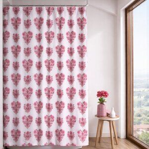 Valentine’s Day Rose Heart Shower Curtain Pink Floral Water Resistant Fabric 72x
